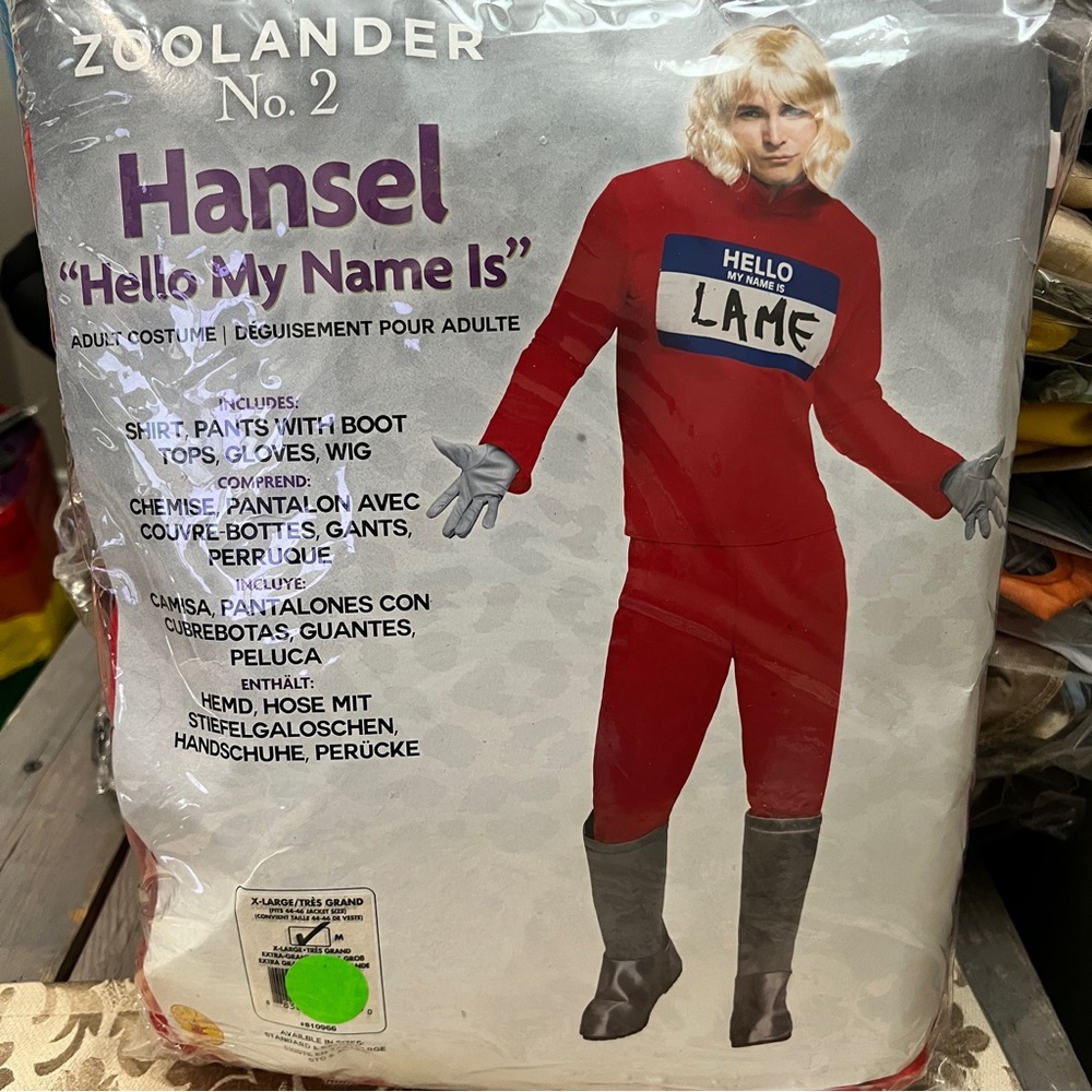 Hansel Zoolander NO 2 "Hello My Name is Lame Men’s Deluxe Costume Men's XL 44-46